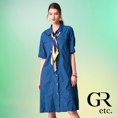 【GLORY21】網路獨賣款-etc.知性素色口袋全開襟圓領洋裝/連身裙-藍
