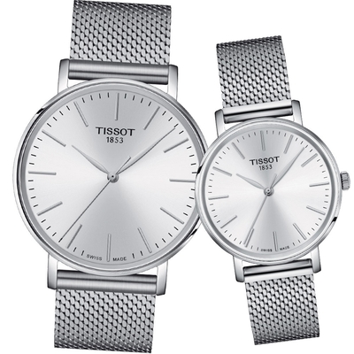 TISSOT 天梭 官方授權 Everytime 經典雋永時尚對錶-T1434101101100+T1432101101100