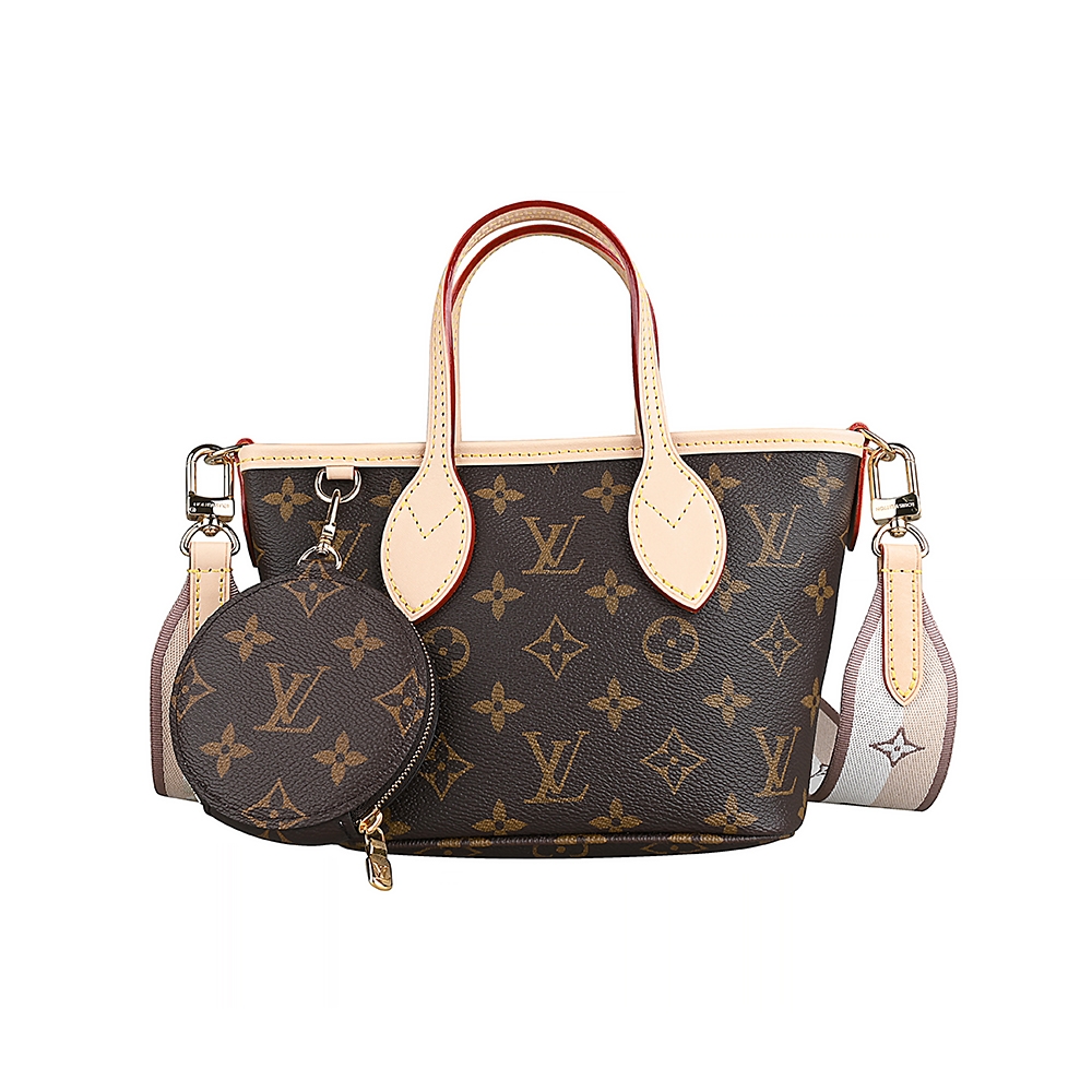 LV Neverfull BB經典Monogram帆布塗層手提斜背子母包