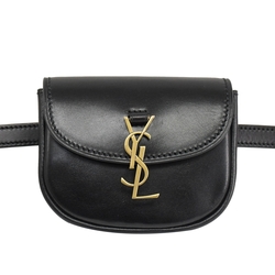 YSL Saint Laurent KAIA金屬LOGO針釦式皮帶胸口包/腰包(黑)