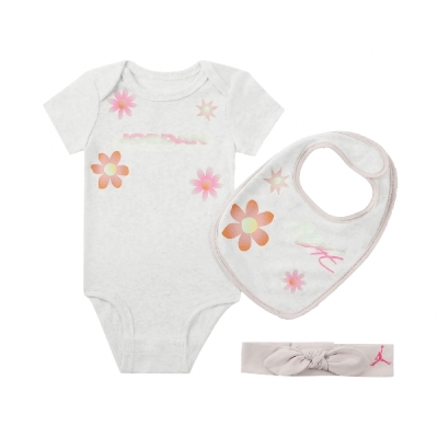 Nike 包屁衣 Jordan Baby Bodysuit 灰 粉 純棉 按扣 頭帶 圍兜 嬰兒 禮盒 JD2413032NB-002