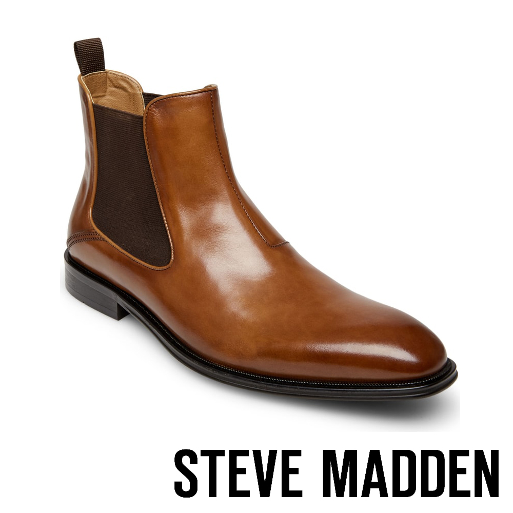 STEVE MADDEN-MALICE復古方頭潮流真皮紳士雀爾喜靴-咖啡