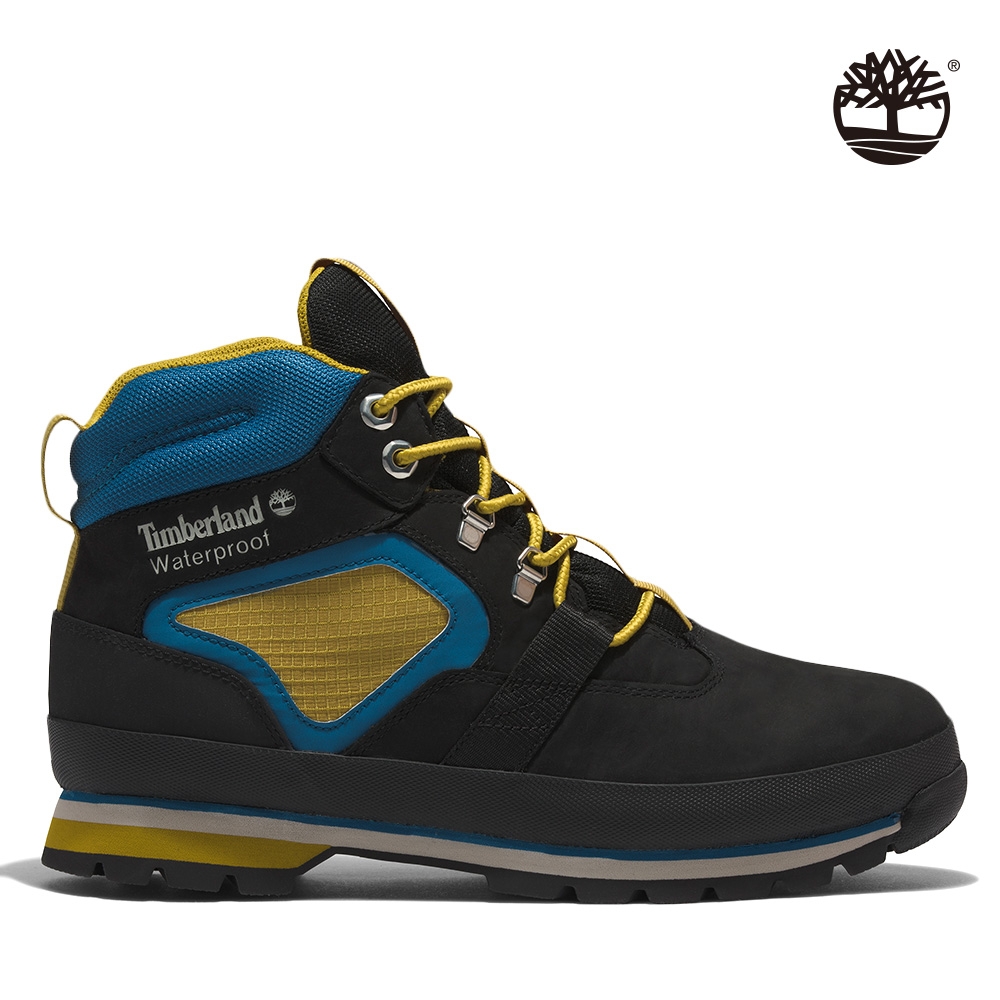 Timberland 男款黑黃拼接磨砂革防水Euro Hiker健行靴|A2AME001