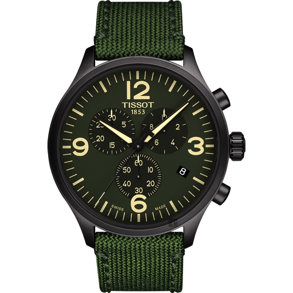 TISSOT 天梭 官方授權 韻馳系列 Chrono XL計時手錶-綠x黑框/45mm T1166173709700