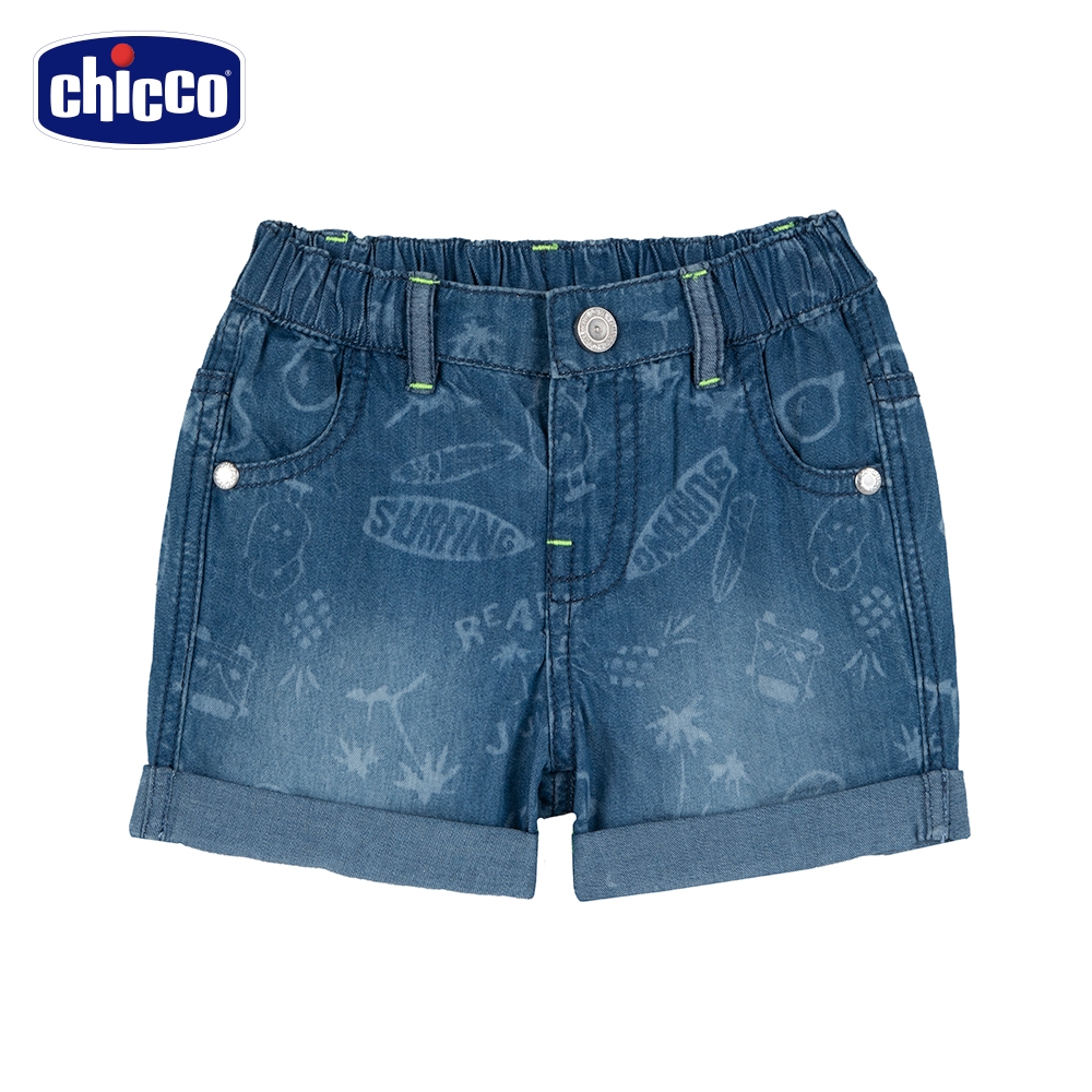 chicco-SB 衝浪小虎-棕梠水洗反折牛仔短褲