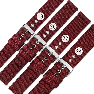 Watchband / 18.20.22.24 mm / 各品牌通用 快拆錶耳 休閒尼龍帆布錶帶-酒紅色