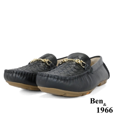 Ben&1966高級頭層牛皮編織休閒包鞋-黑(206231)
