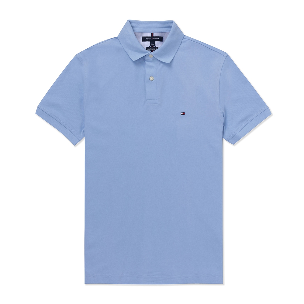 TOMMY 熱銷刺繡Logo短袖Polo衫-水藍色