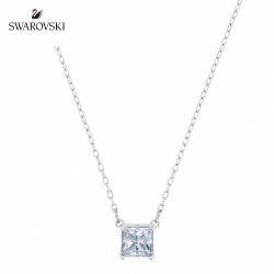 SWAROVSKI施華洛世奇 Attract 白金色方形寶石項鏈