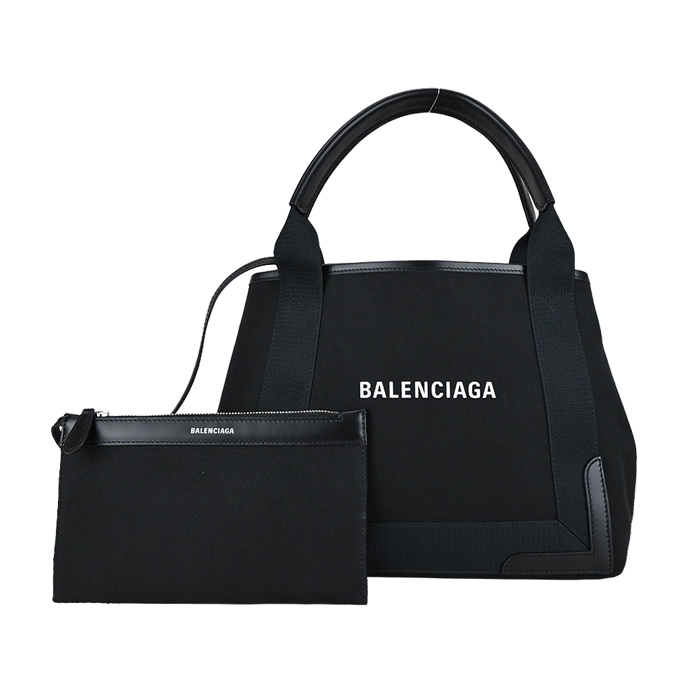 BALENCIAGA 巴黎世家經典CABAS 帆布牛皮飾邊手提/斜背包(S/黑) | 歐系