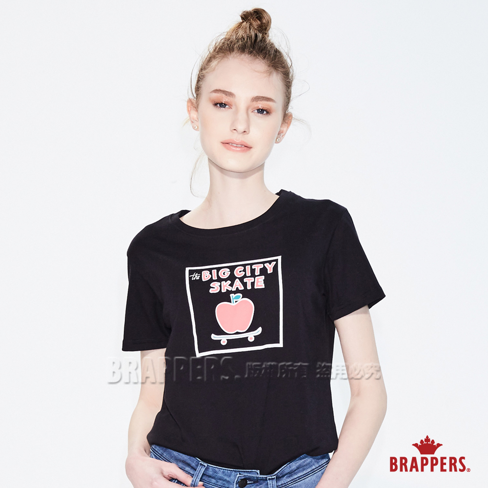 BRAPPERS 女款 蘋果滑板短袖T恤-黑