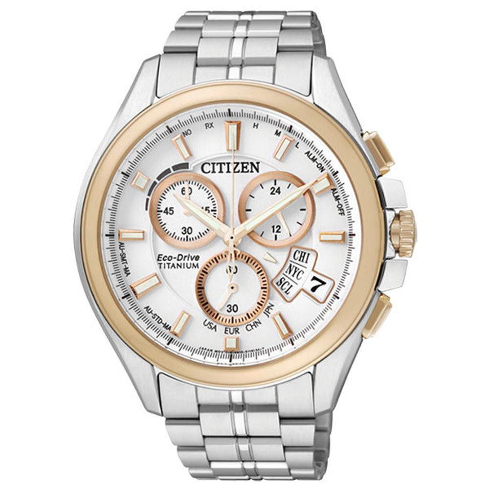 CITIZEN 王牌紳士光動能鈦金屬腕錶-玫瑰金白-45mm