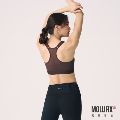Mollifix 瑪莉菲絲 抗菌前拉鍊後背透氣運動內衣(深咖)、瑜珈服、無鋼圈、開運內衣