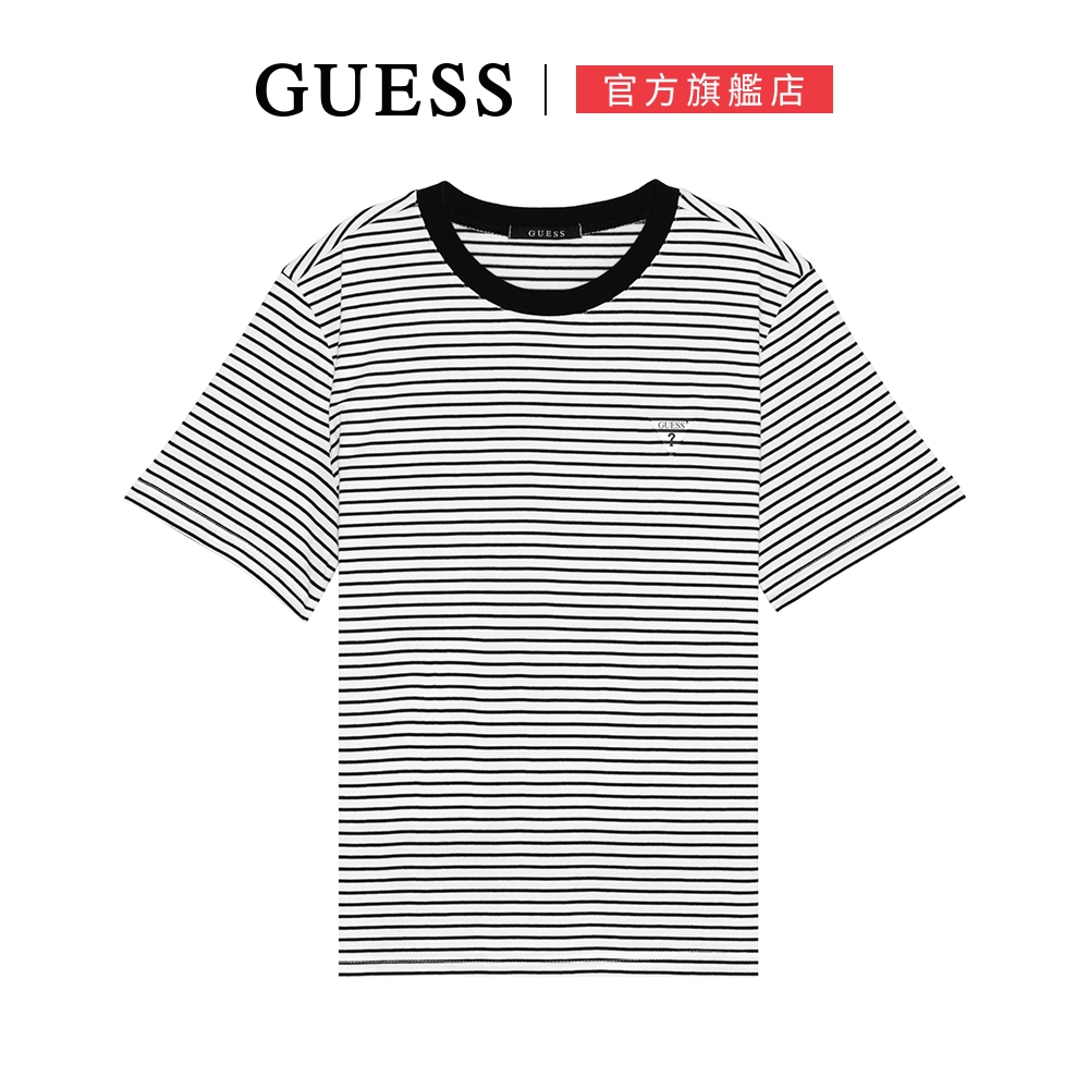 【GUESS】簡約百搭條紋LOGO短T (兩色可選)