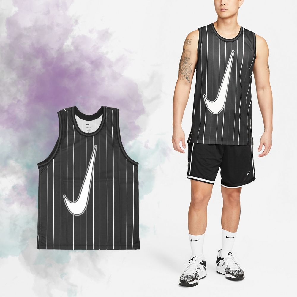 Nike 背心 Dri-Fit DNA Basketball Jersey 男款 黑 白 條紋 球衣 透氣 DX0436-010