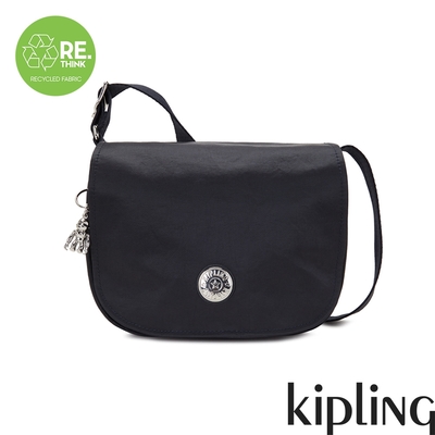 Kipling 褶皺色丁黑掀蓋多袋肩背包-LOREEN M