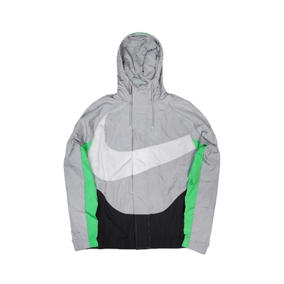 Nike 外套 Swoosh Lined Jacket 男款 NSW 運動休閒 輕量尼龍 連帽外套 抽繩 灰綠 DD5968-077