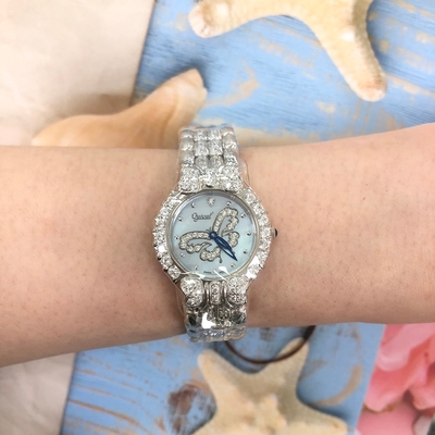 Ogival 愛其華 公司貨 銀色粉面蝴蝶晶鑽 石英腕錶-女錶(305-091DL)30mm