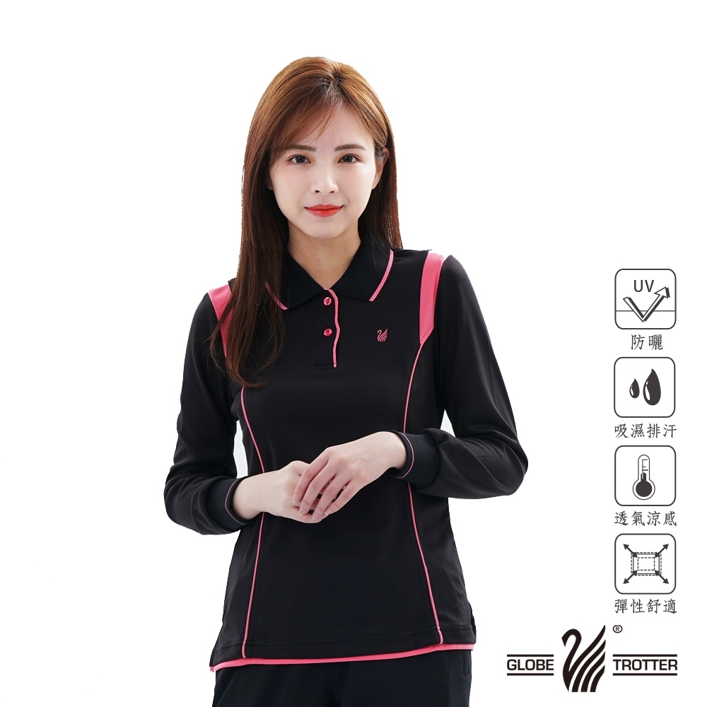 【遊遍天下】台灣製女款抗UV吸濕排汗機能POLO長衫L127黑色