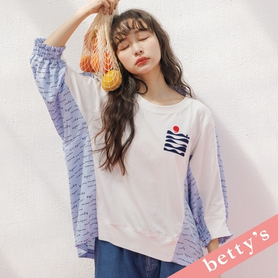 betty’s貝蒂思 小船字母條紋拼接T-shirt(深藍)