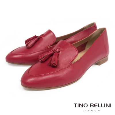 Tino Bellini 義大利進口牛皮微尖楦流蘇樂福鞋-紅