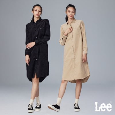 Lee 女款 長版燈心絨休閒洋裝 黑色/卡其