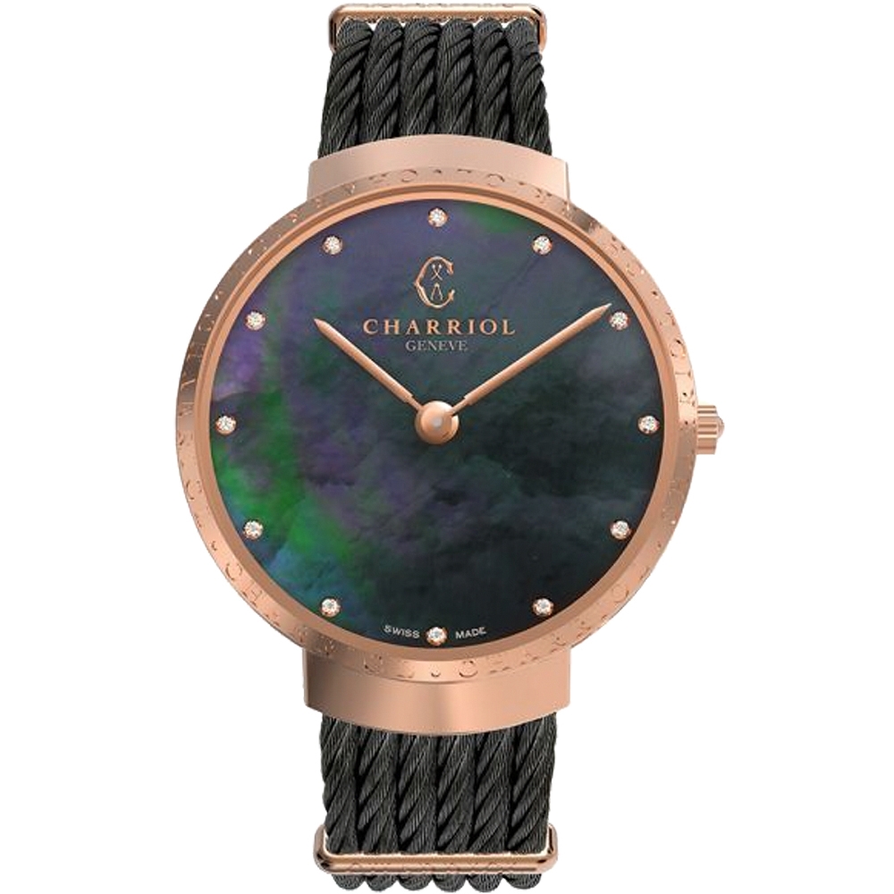 CHARRIOL 夏利豪 Slim系列 時尚鑽石鋼索腕錶 母親節禮物-34mm ST34CP565018