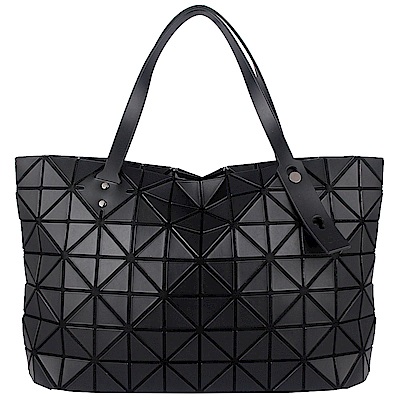 ISSEY MIYAKE 三宅一生BAOBAO皮質三角方格7x12拉鍊托特包(黑)