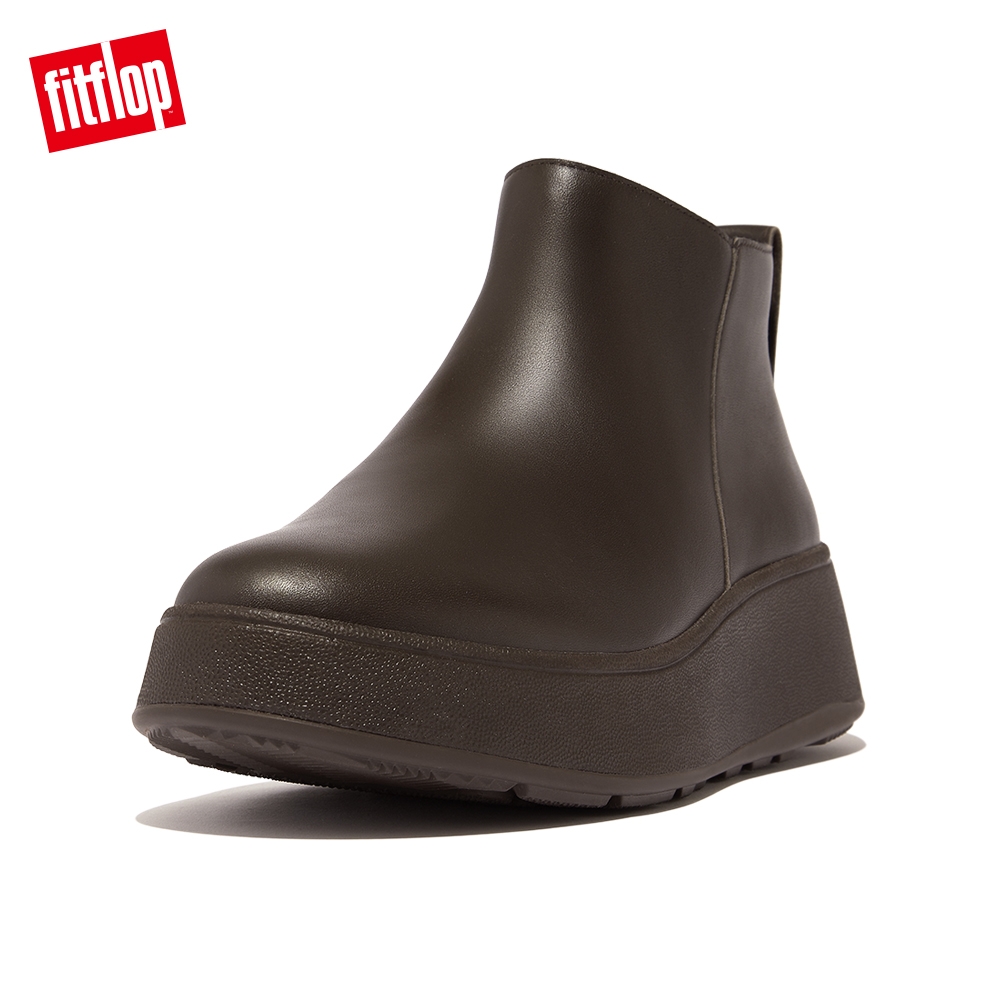 【FitFlop】F-MODE LEATHER FLATFORM ZIP ANKLE BOOTS簡約皮革裸靴-女(巧克力棕)