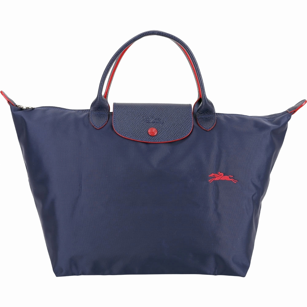 LONGCHAMP Le Pliage 中款 奔馬刺繡短提把水餃包(海軍藍)