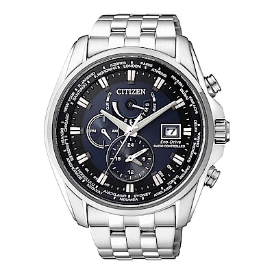 CITIZEN 星辰(AT9031-52L)光動能電波航空時尚男錶 藍/44mm