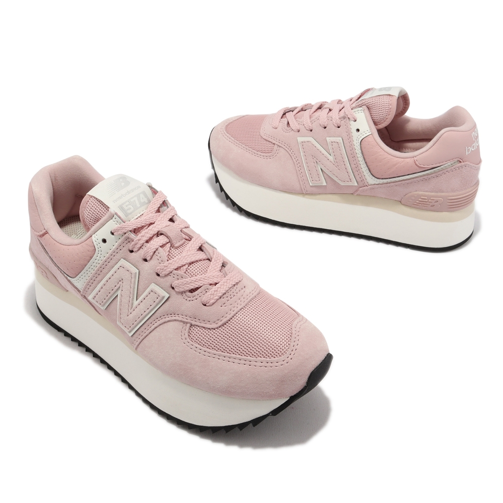 New Balance 休閒鞋574+ 女鞋粉紅米白厚底增高IU 李知恩復古WL574ZAC-B