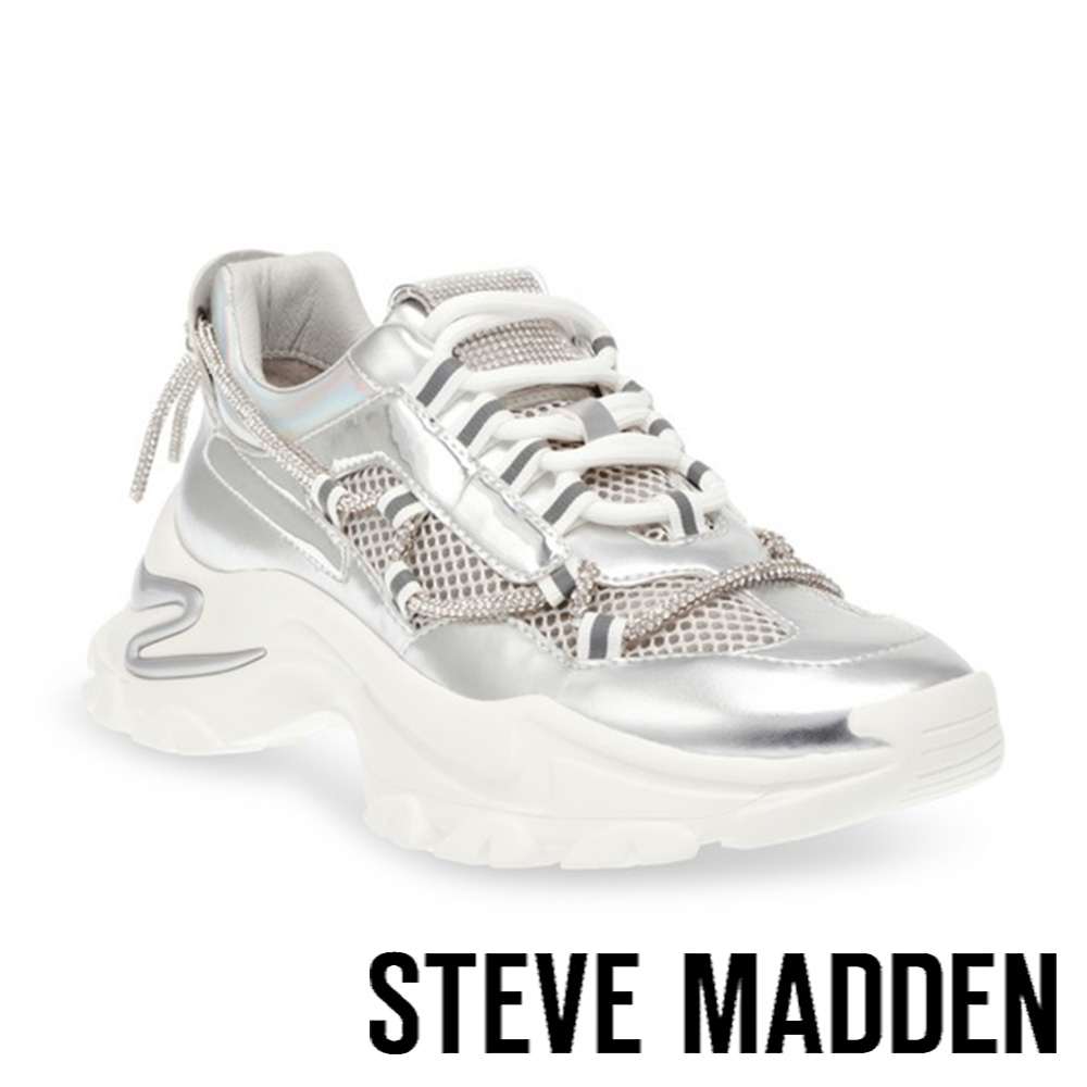 STEVE MADDEN-MIRACLES 多色拼接綁帶老爹鞋-銀色