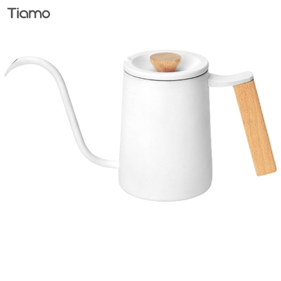 Tiamo 質感櫸木方把手細口壺 600ml - 霧白(HA1652WH)