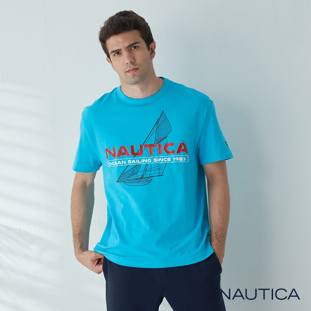 Nautica 男裝 復古圖騰短袖T恤-水藍色