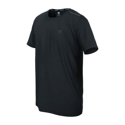 FIRESTAR 男彈性機能圓領短袖T恤-運動 慢跑 路跑 上衣 涼感 反光 D1732-10 黑灰