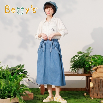 betty’s專櫃款　木紋扣子可拆吊帶牛仔裙(淺藍)