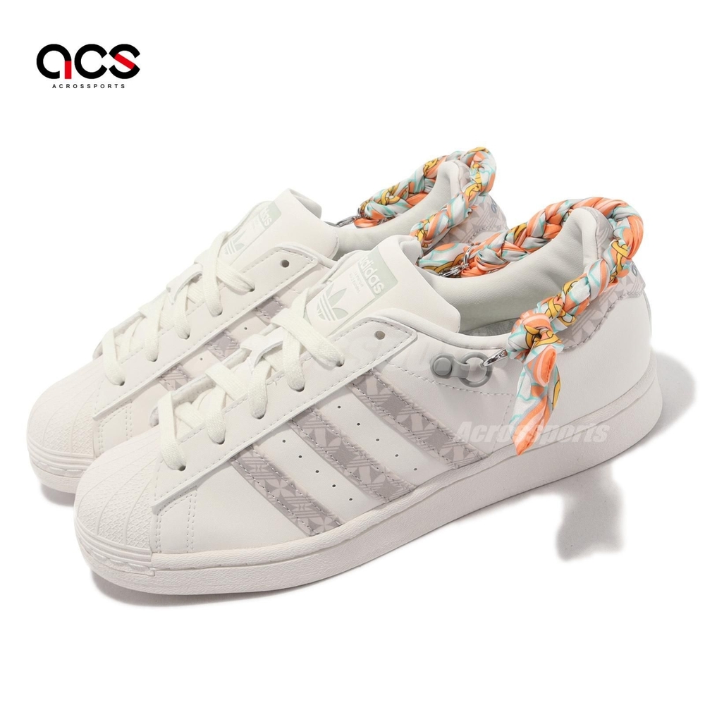 adidas 休閒鞋Superstar W 女鞋白灰絲巾貝殼頭三葉草愛迪達H03726