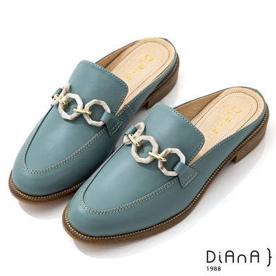 (換季出清美鞋) DIANA 2.5cm 質感牛皮大理石馬銜釦經典樂福穆勒鞋-漫步雲端焦糖美人-石灰藍