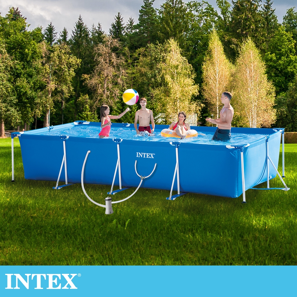 【INTEX】簡易裝長方型框架游泳池-附濾水泵450x220x84cm(7127L) 適用6歲+ (28279)