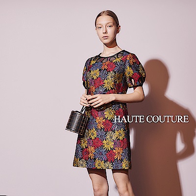 Haute Couture 高定系 精緻3D提花透視紡紗造型禮服洋裝-寶石紅