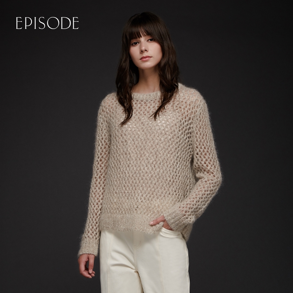 EPISODE - 棕色寬鬆圓領羊毛混紡粗編編織長袖針織衫