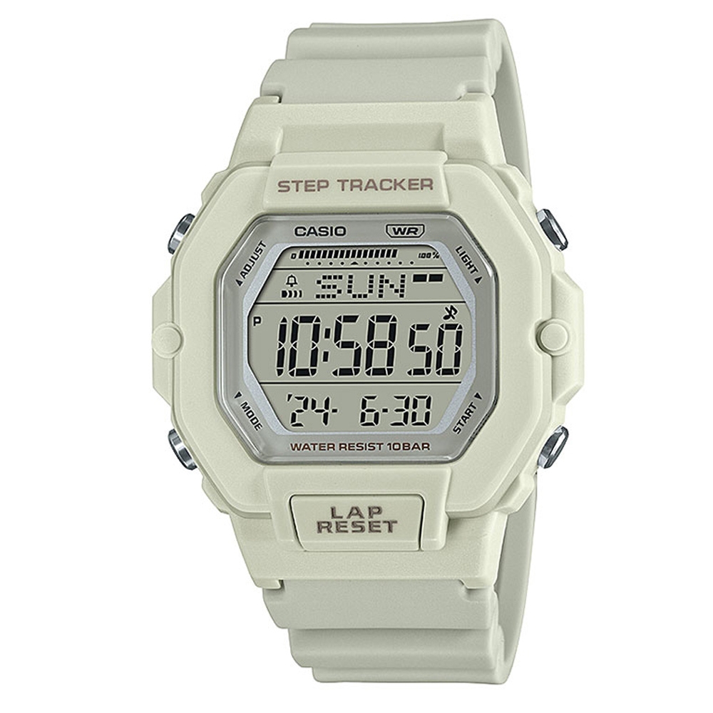 CASIO 簡約舒適運動有感跑步記憶功能休閒錶-米白(LWS-2200H-8A)/37.6mm