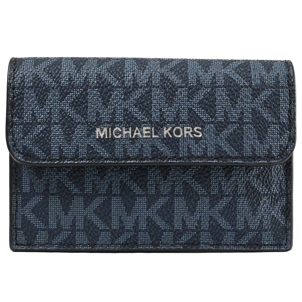 MICHAEL KORS COOPER 經典MK印花風琴式零錢名片卡夾(深藍/黑邊)