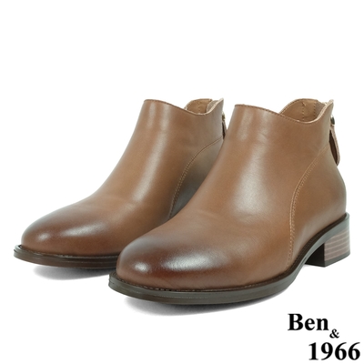 Ben&1966高級頭層牛皮簡約百搭踝靴-咖啡(237072)