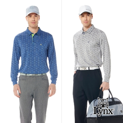 【Lynx Golf】男款吸溼排汗抗UV立體方型蜂巢印花胸袋款長袖POLO衫(二色)