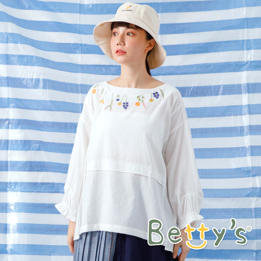 betty’s貝蒂思　圓領繡花荷葉袖上衣 (白色)
