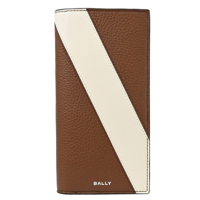 BALLY LGO燙印LOGO斜紋荔枝紋皮革對開長夾(咖)