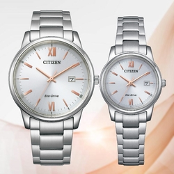 CITIZEN 星辰 PAIR 光動能 時尚簡約大三針情侶錶 對錶-白 BM6978-77A/EW2318-73A