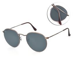 RayBan雷朋 復古圓框款 ROUND METAL ANTIQUED 太陽眼鏡/銅 藍灰鏡片#RB3447 9230R5-53mm